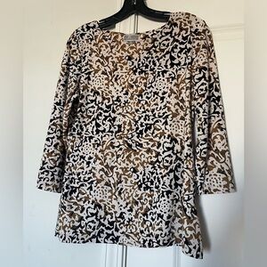 JM Collection Textured Abstract Floral Top Women S 3/4 Sleeve Blouse Lightweight